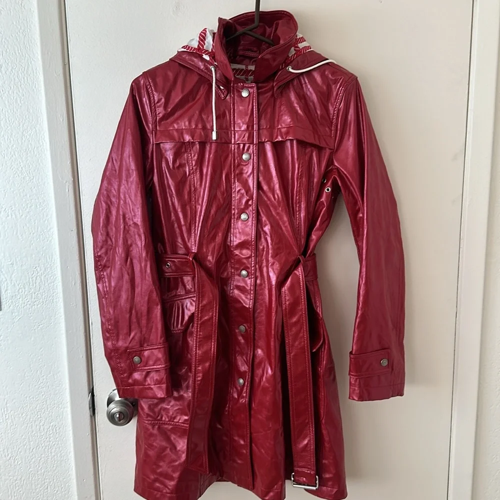 Burberry Red Removable Hood Trench Coat - Picture 6 of 6